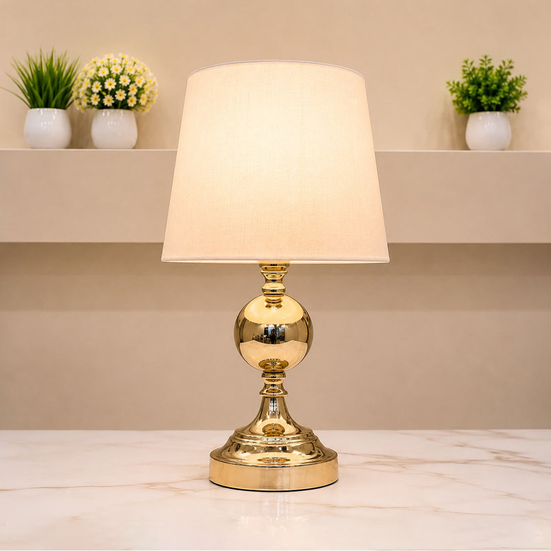 Golden Ball Table Lamp Pair