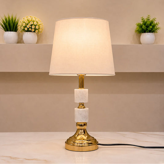 Marble Double Step Table Lamp Pair