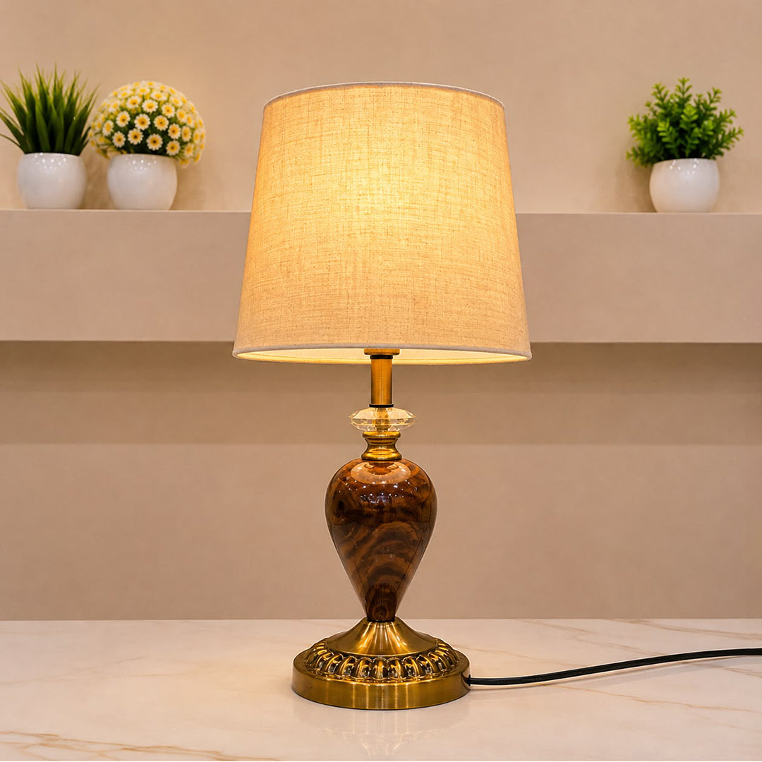 Wood Crystal Table Lamp Pair
