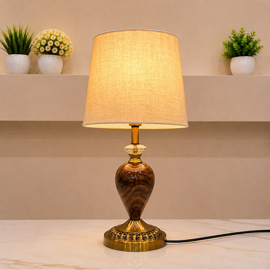 Wood Crystal Table Lamp Pair