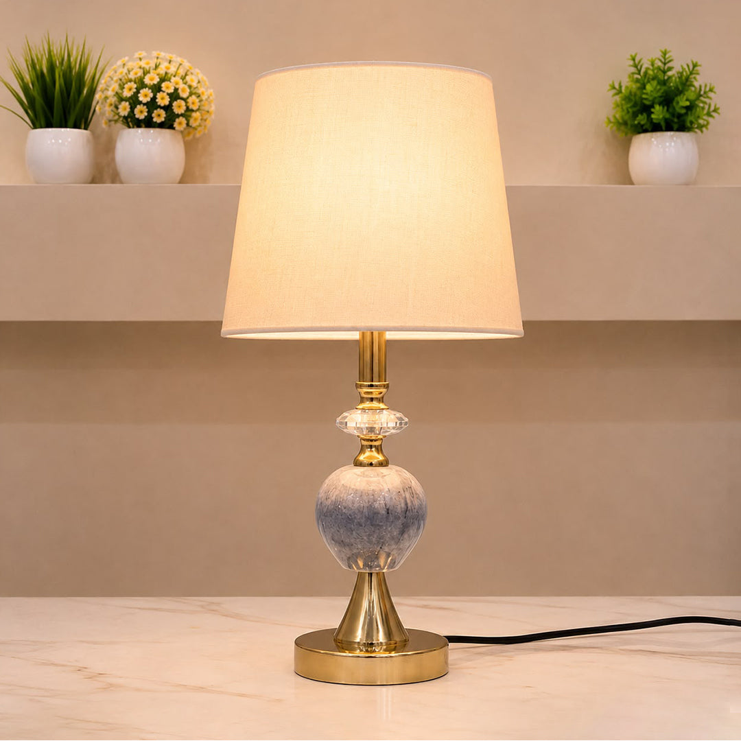 Marble Ball Crystal Table Lamp Pair