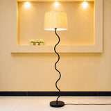 Contemporary Wavy Snake-Stem Matte Black Standing Floor Lamp