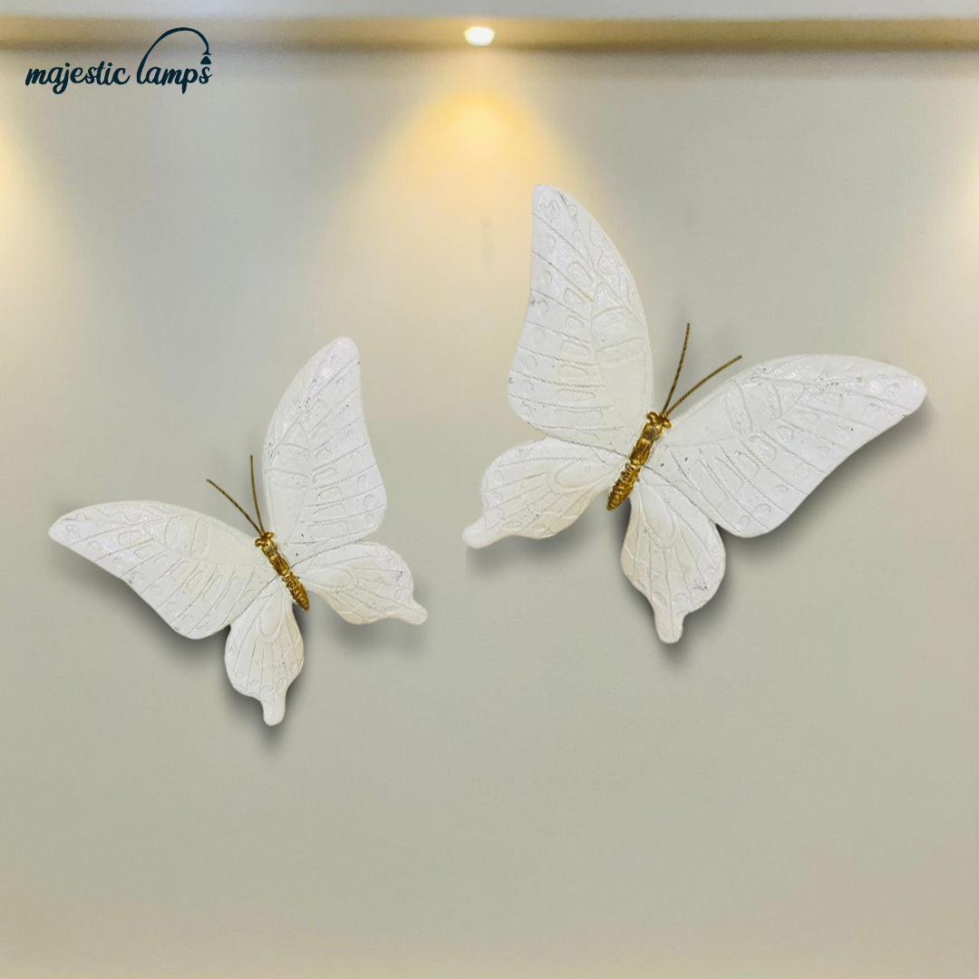 Pristine White &amp; Gold Wall Mounted Butterflies (Set of 2) fiber