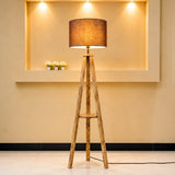 Rustic Wooden Tripod Standing Floor Lamp