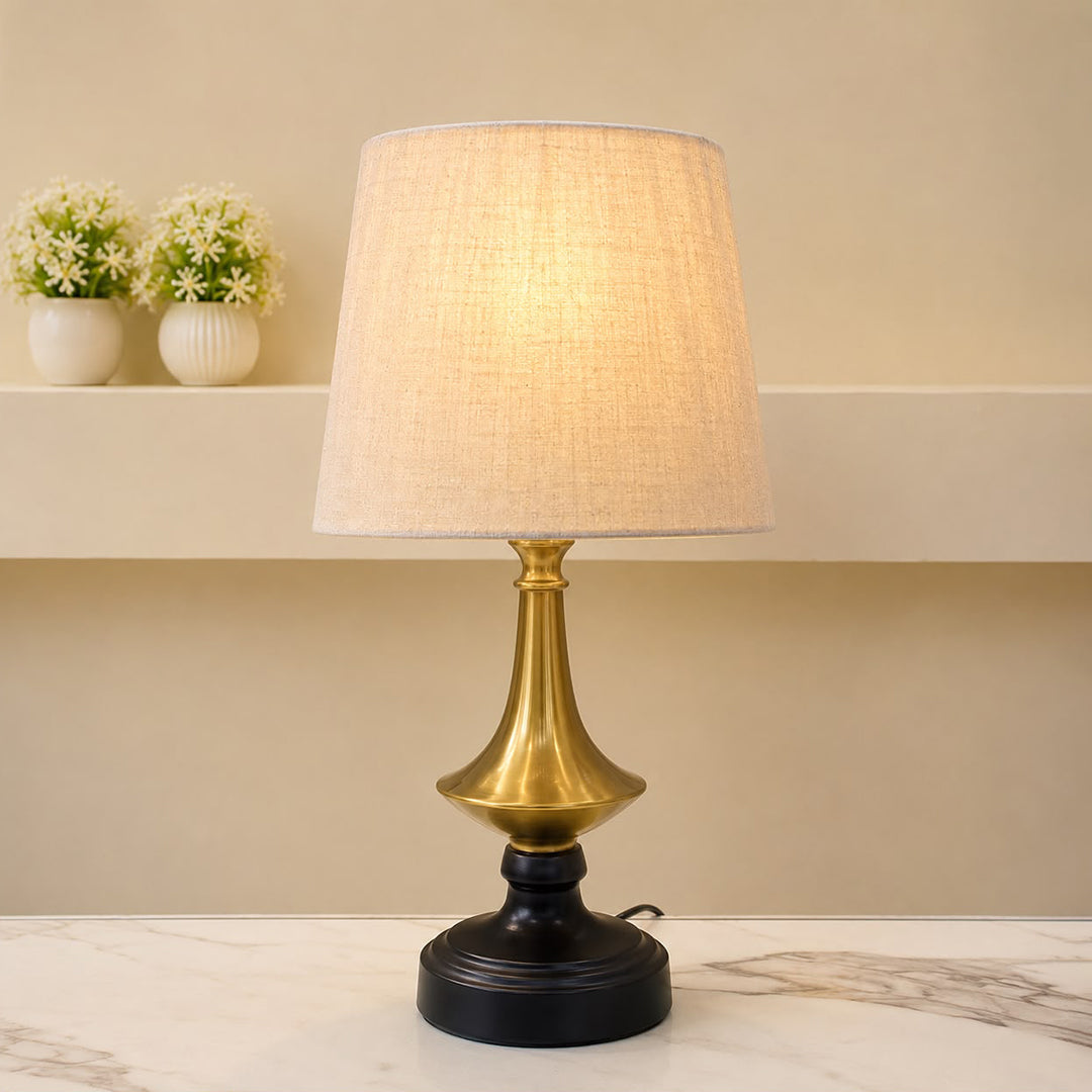 Brass Matka Black Base Table Lamp Pair