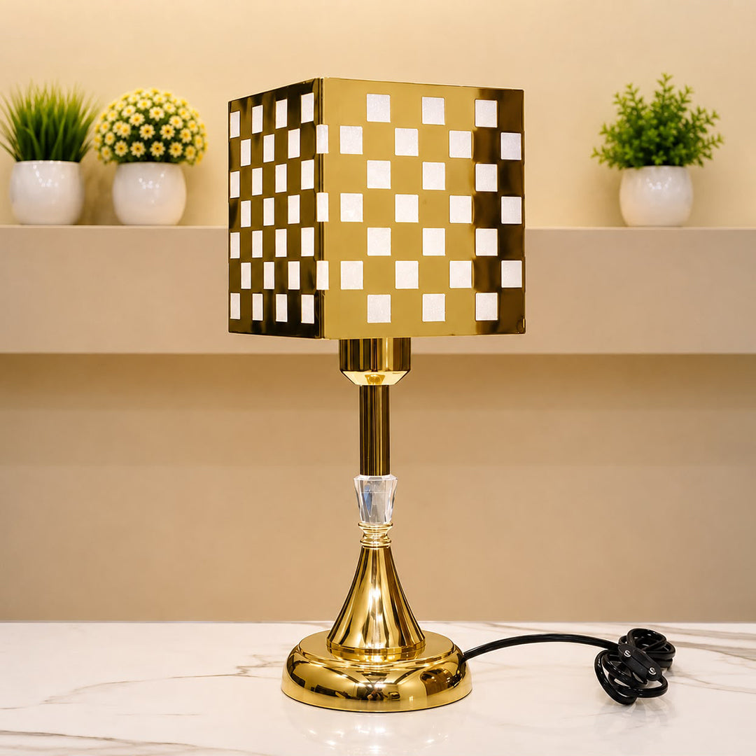 The Golden Grid Geometric Table Lamp pair