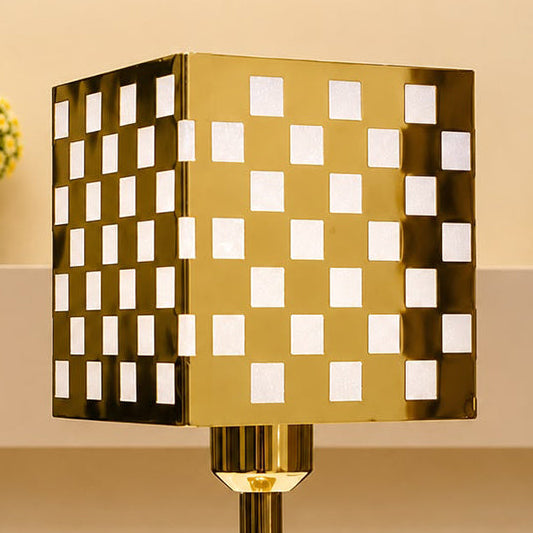 The Golden Grid Geometric Table Lamp pair