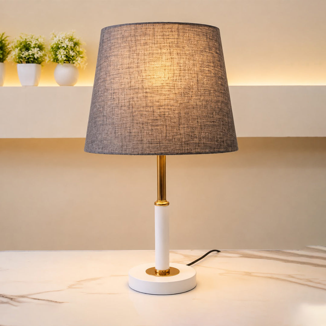 Modern Scandinavian White &amp; Polished Gold Metal Table Lamp [pair]
