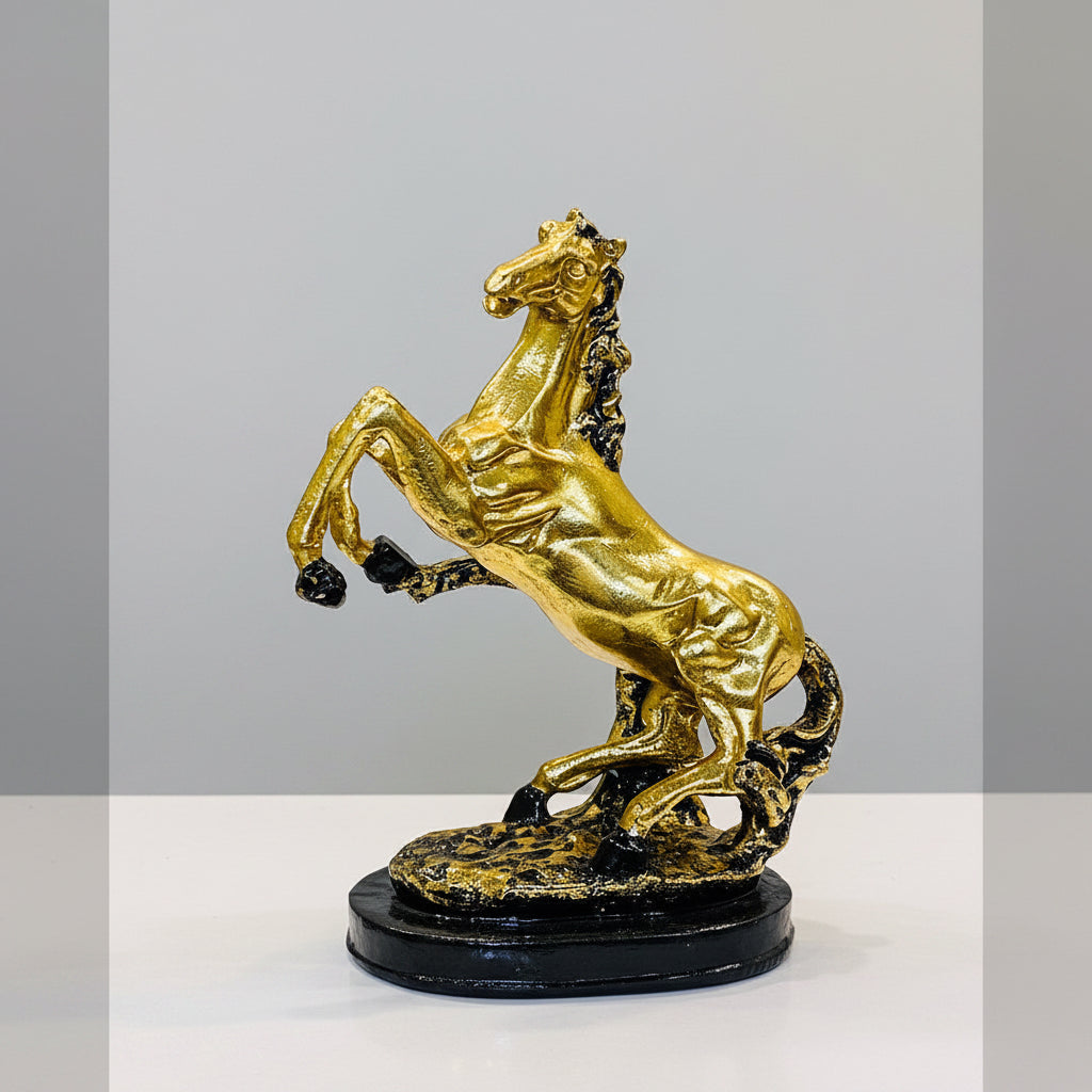 Golden Rearing Horse Fiber Showpiece