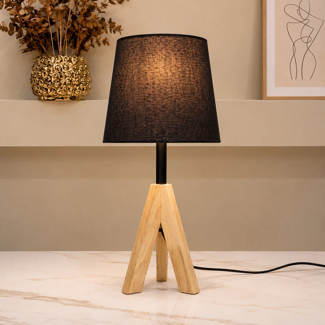 Wooden Tripod Table Lamp Pair