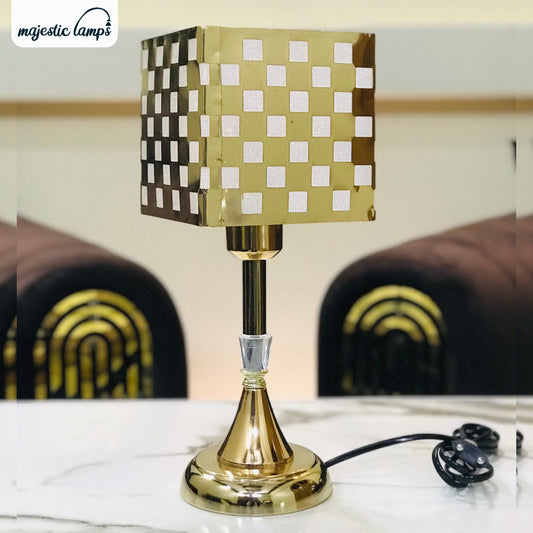 The Golden Grid Geometric Table Lamp pair