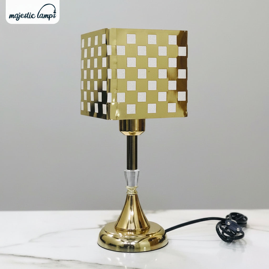 The Golden Grid Geometric Table Lamp pair