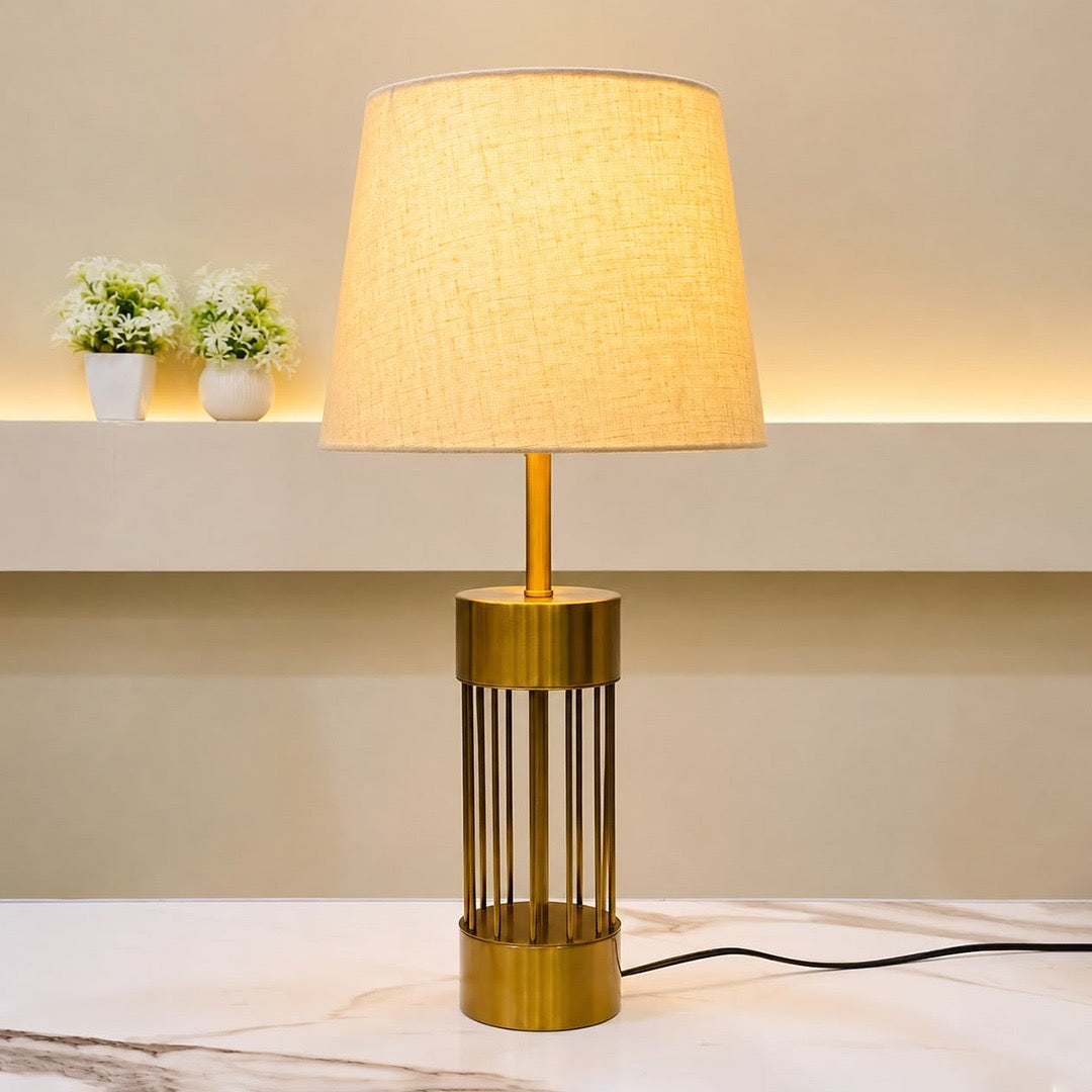 Modern Geometric Cage Antique Brass Metal Table Lamp [pair]