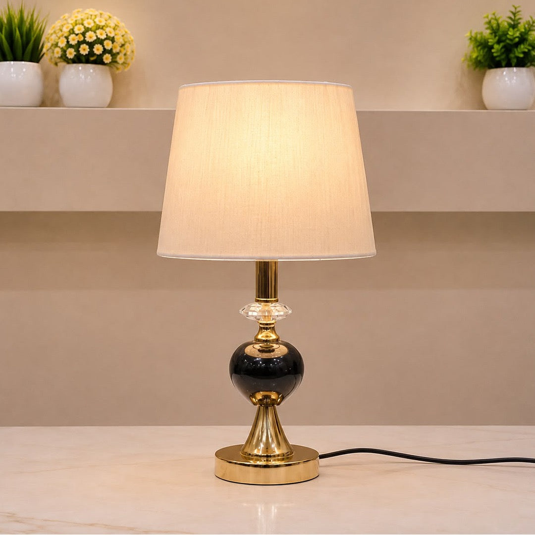 Black Marble &amp; Crystal Ball Table Lamp (Pair)