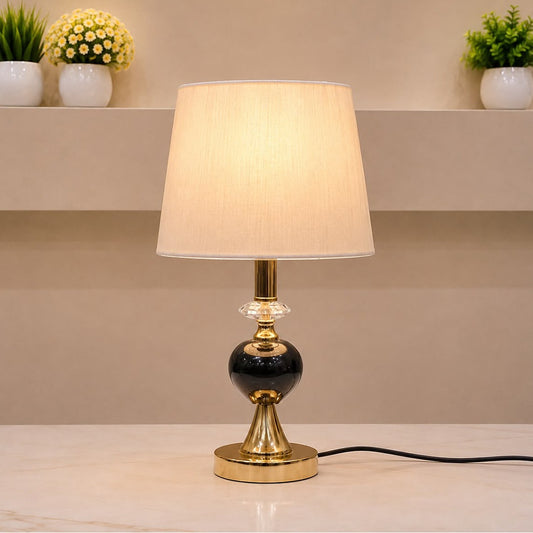 Black Marble &amp; Crystal Ball Table Lamp (Pair)
