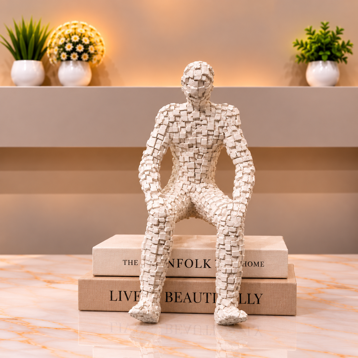 Luxury White Mosaic Human Sculpture – Modern Decorative Showpiece
