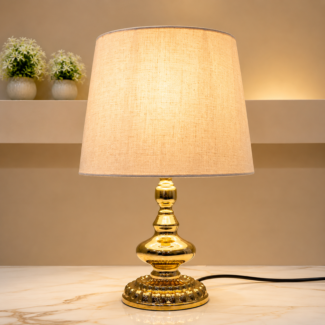 Vintage Ornate Polished Gold Metal Table Lamp [pair]