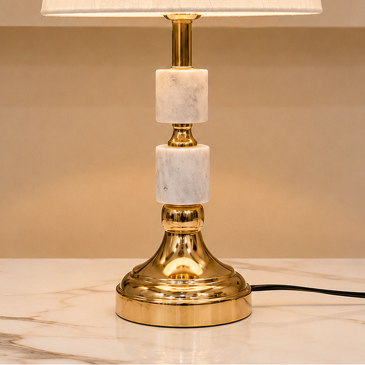 Marble Double Step Table Lamp Pair