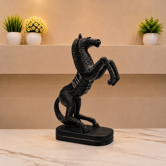 Black Resin Horse Statue – Abstract Rearing Horse Sculpture, Modern Art Animal Figurine, Decorative Tabletop Showpiece for Home & Office Décor
