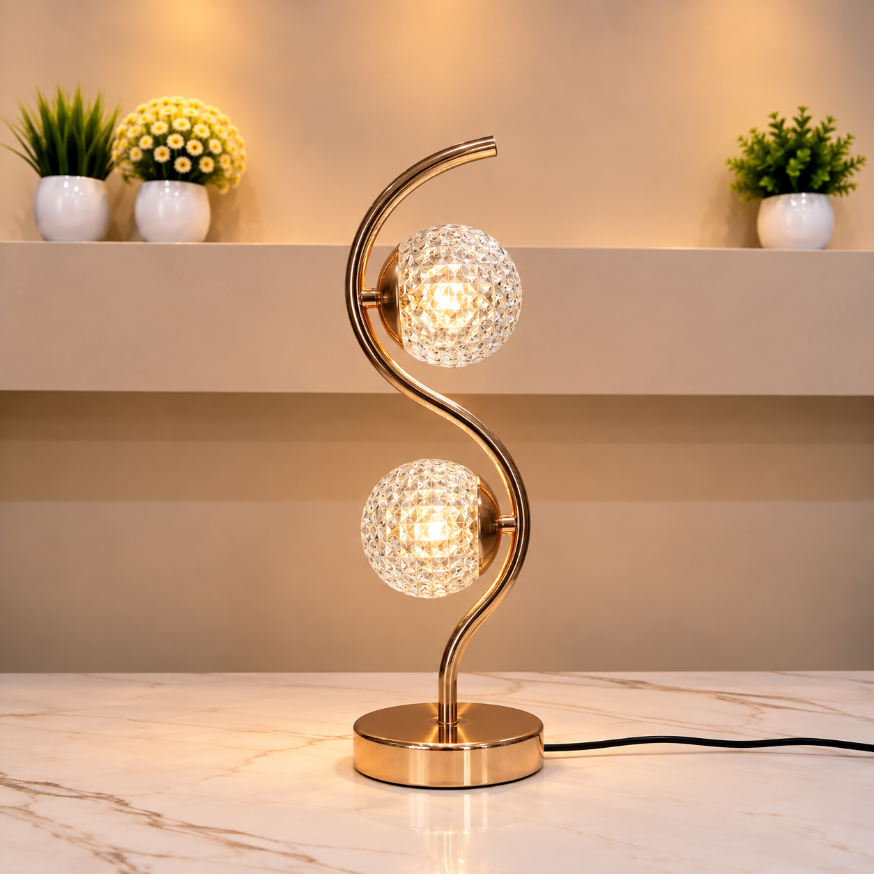 Modern Sculptural Gold Double-Sphere Table Lamp [pair]