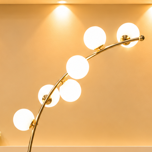 Modern Arched Gold Six-Light Globe Floor Lamp