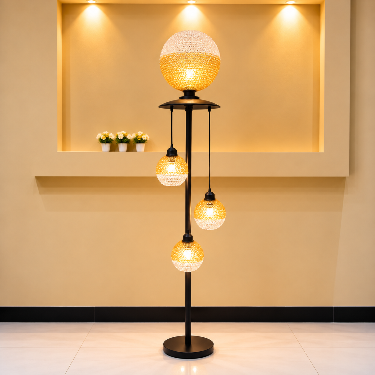 Modern Black &amp; Gold Multi-Light Acrylic Globe Floor Lamp