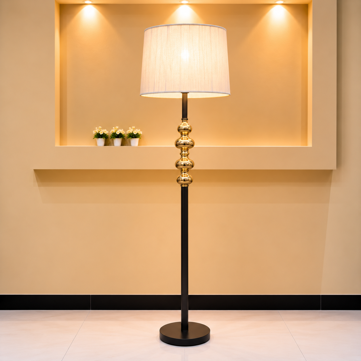 Modern Black &amp; Gold Beaded Floor Lamp