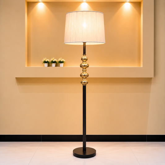 Modern Black &amp; Gold Beaded Floor Lamp