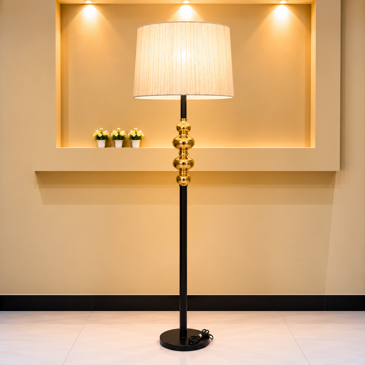 Modern Black &amp; Gold Beaded Floor Lamp