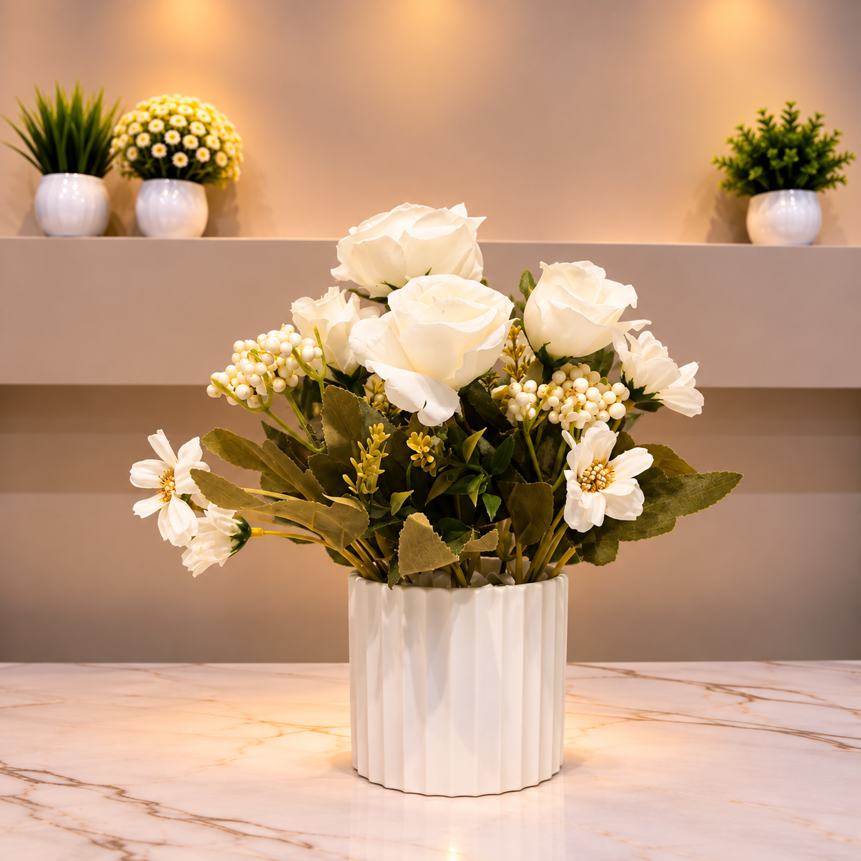 Elegant White Rose Artificial Flower Arrangement