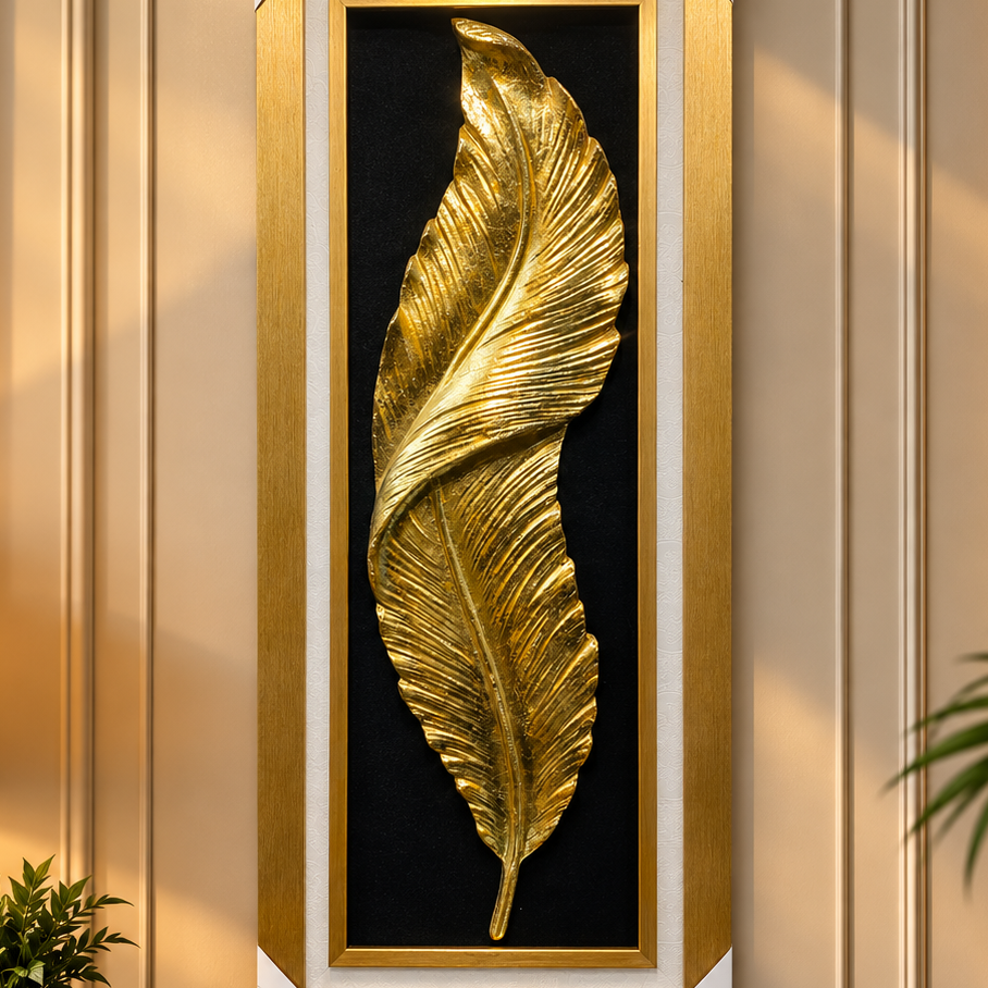 Luxury Golden Feather Wall Art – Elegant Decorative Wall Panel