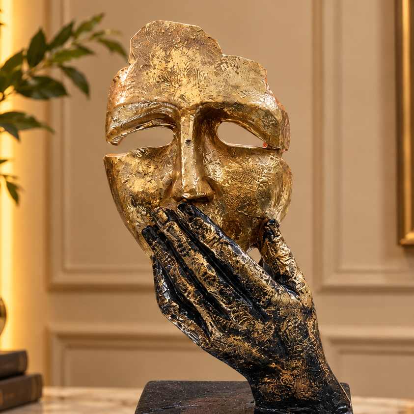 Golden Contemplation Face &amp; Hands Decorative Sculpture