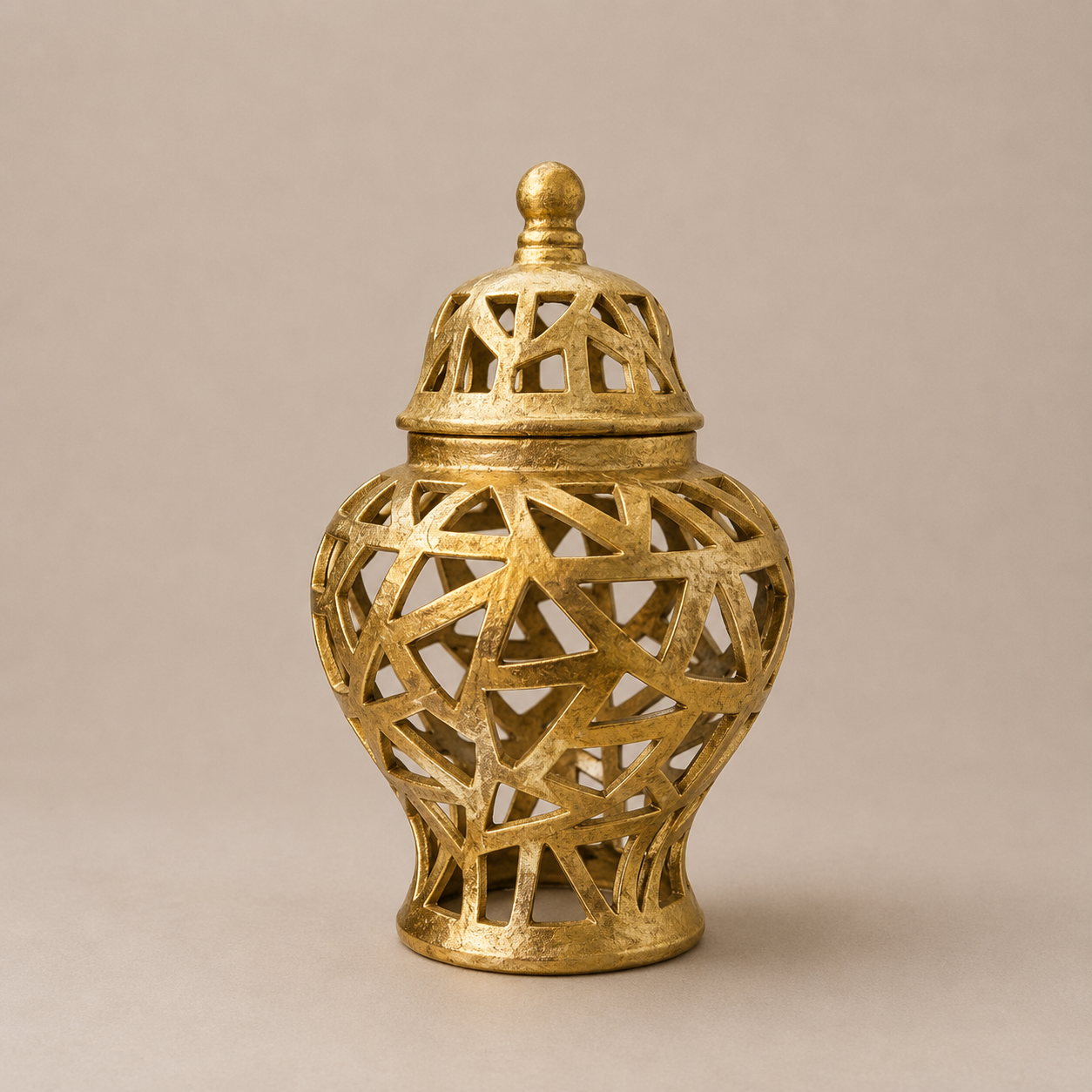 Antique fiber Gold Geometric Cutout Ginger Jar