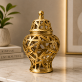 Antique fiber Gold Geometric Cutout Ginger Jar