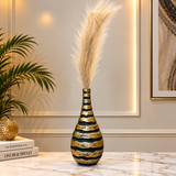 Elegant Black &amp; Antique Gold Striped Decorative Vase [fiber]