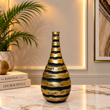 Elegant Black &amp; Antique Gold Striped Decorative Vase [fiber]