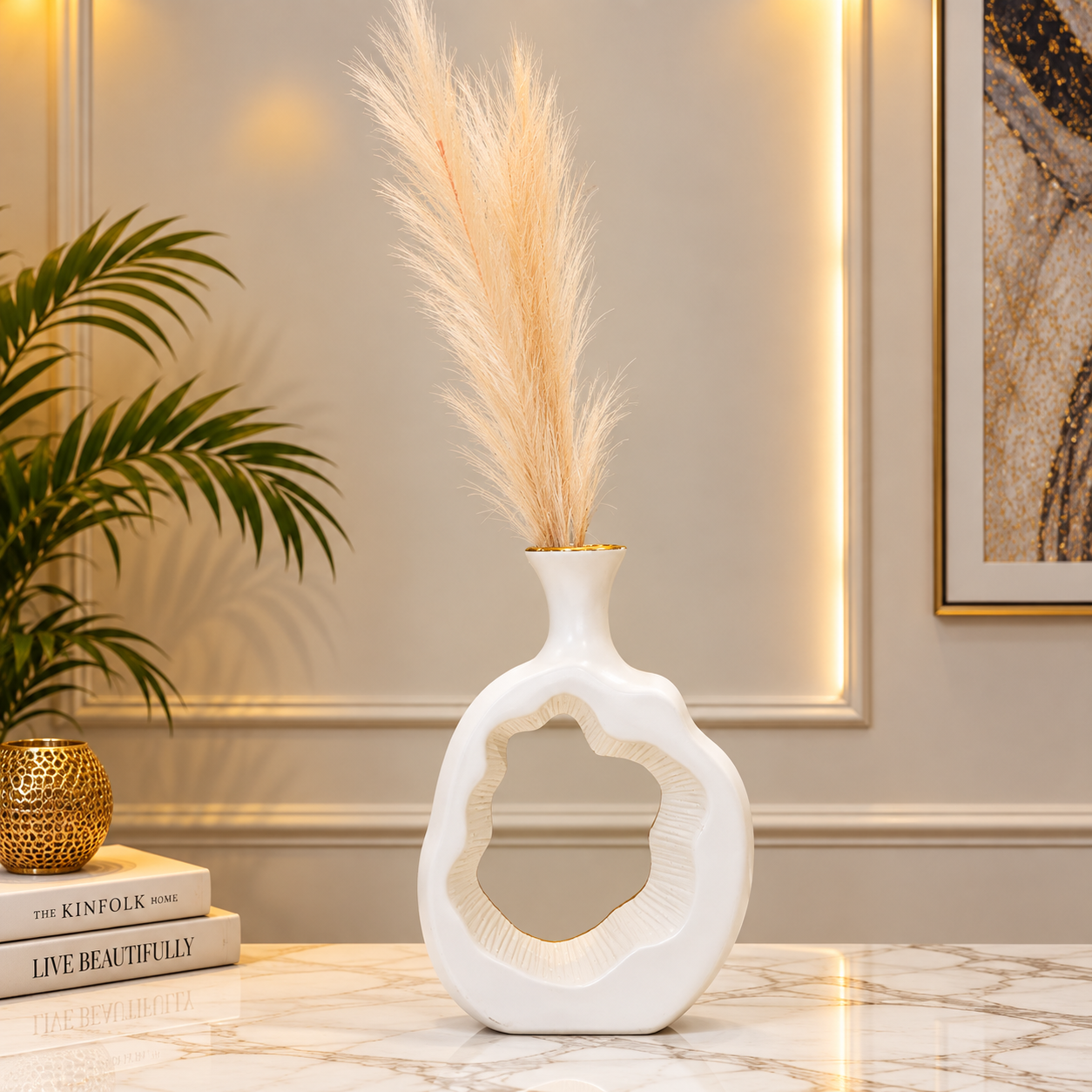 Modern White Abstract Cutout Decorative Vase [fiber]
