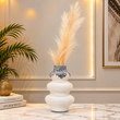Elegant White Ribbed Decorative Vase with Black Textured Detail [fiber]