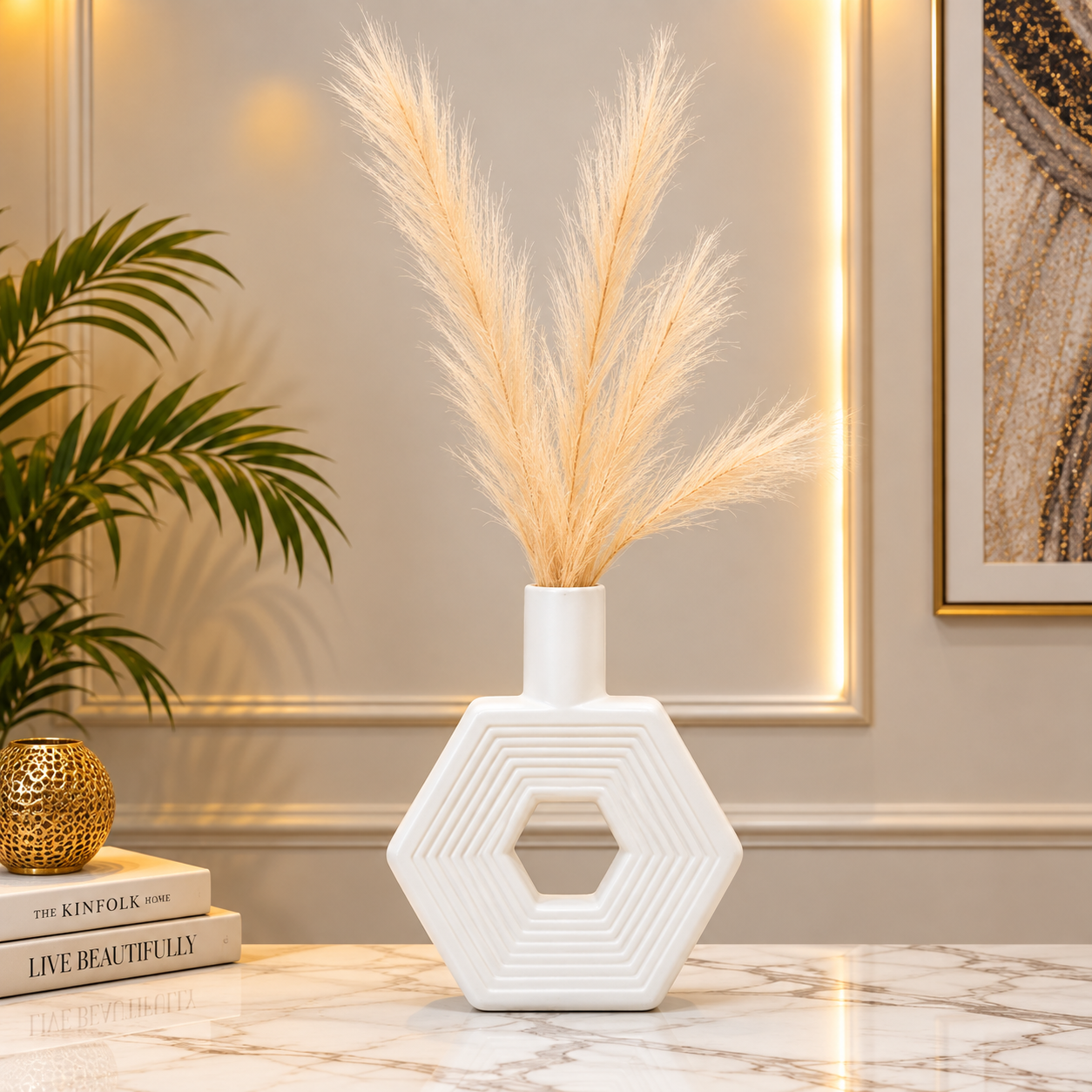 Modern White Geometric Hexagon Decorative Vase [fiber]