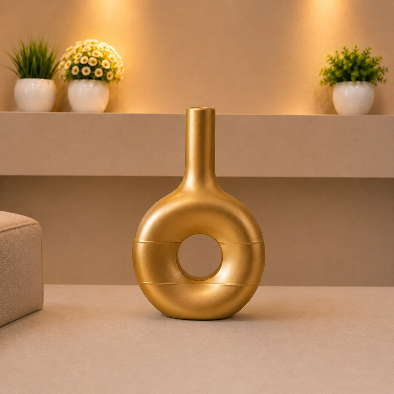 Nordic Golden Sunburst Donut Vase [fiber]