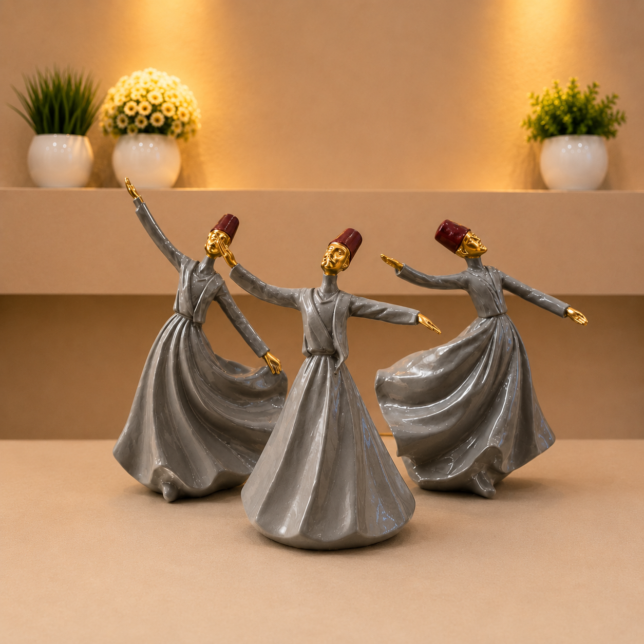 Whirling Dervish Sufi Sculpture [ Set of 3 ] fiber