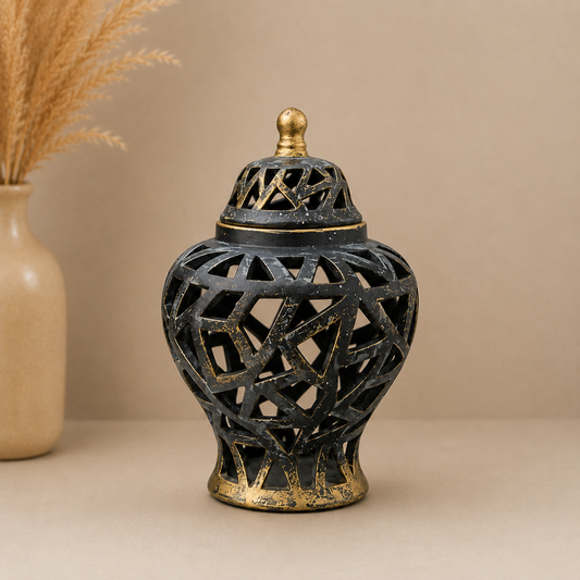 Fiber Urn Vase with Cutout Triangle
