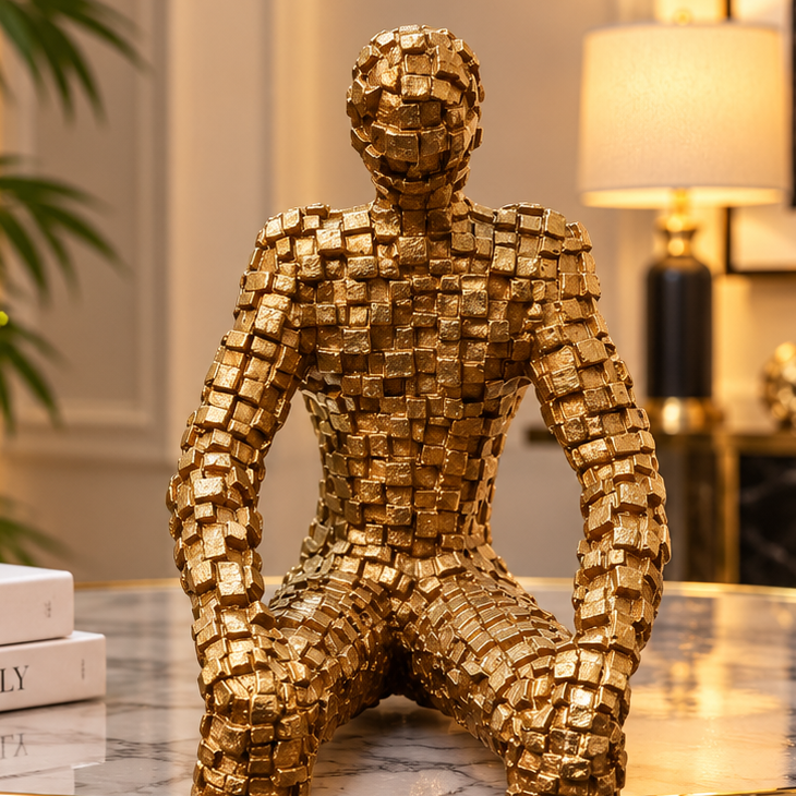 Luxury Golden Mosaic Human Sculpture – Modern Decorative Showpiece