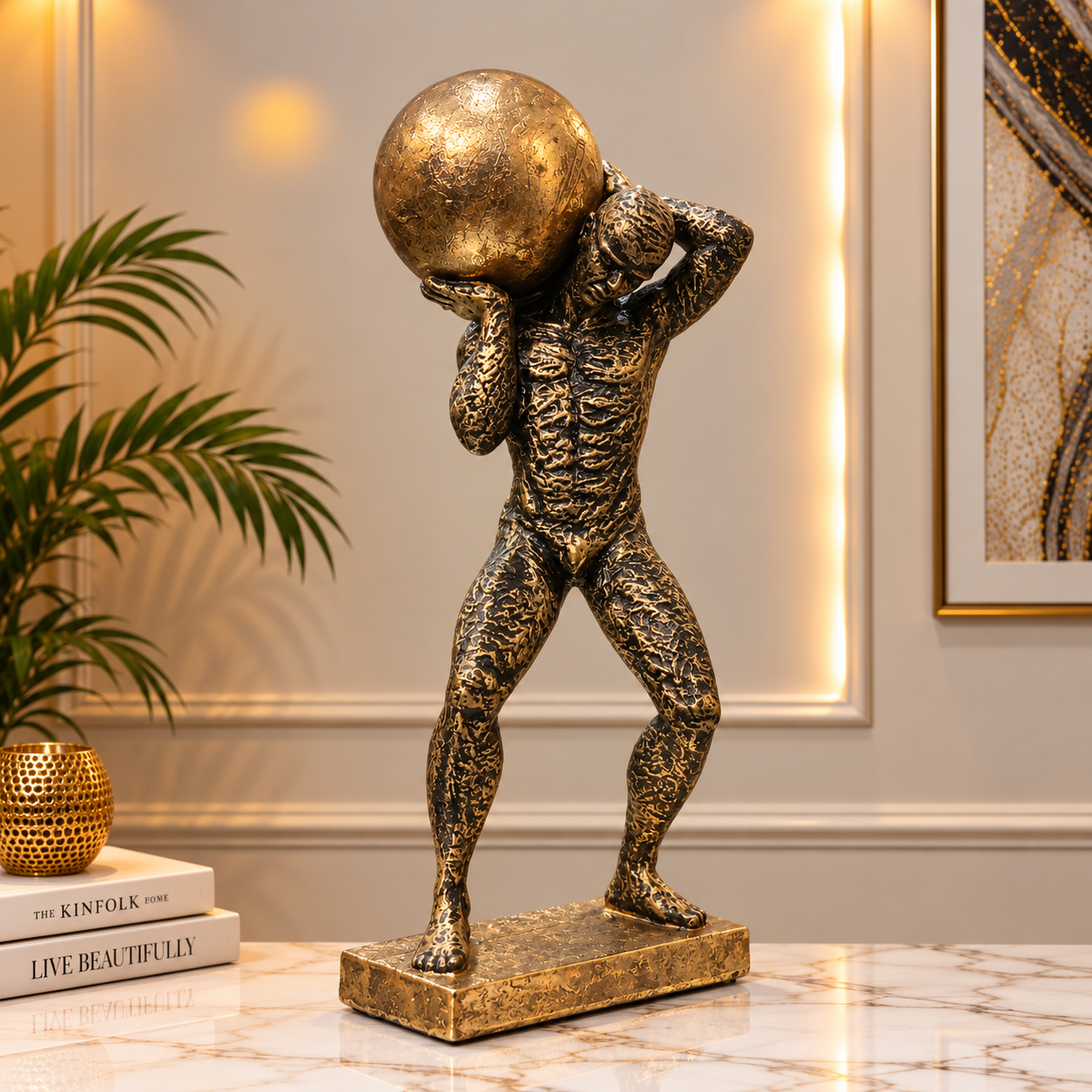 Athletic Figure with Golden Sphere – Luxury Decorative Sculpture