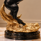 Majestic Black &amp; Gold Rearing Horse Figurine [fiber]
