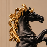 Majestic Black &amp; Gold Rearing Horse Figurine [fiber]