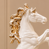 Elegant White &amp; Gold Rearing Horse Figurine [fiber]