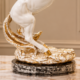 Elegant White &amp; Gold Rearing Horse Figurine [fiber]