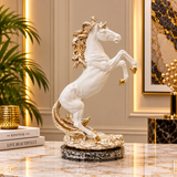 Elegant White &amp; Gold Rearing Horse Figurine [fiber]