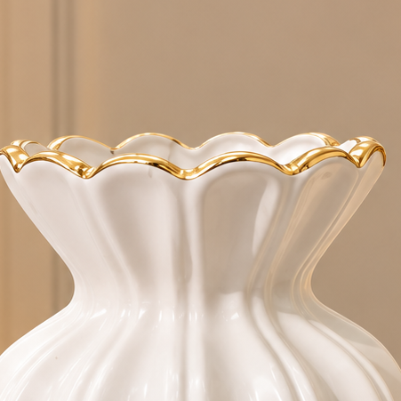 White &amp; Gold Fluted Vase [ceramic]
